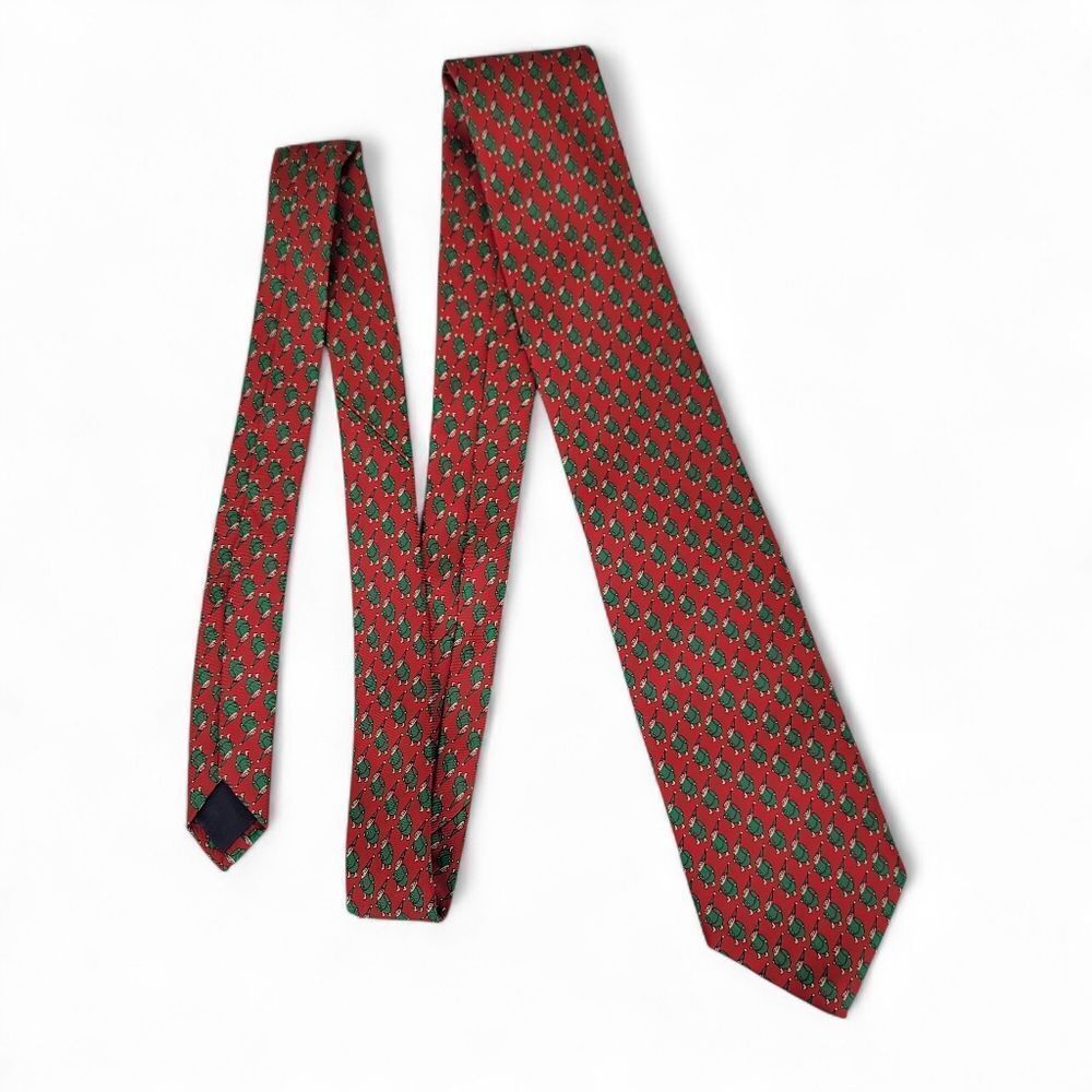 Neiman Marcus Silk Red and Green Elf Novelty Christmas Tie Men's Necktie
